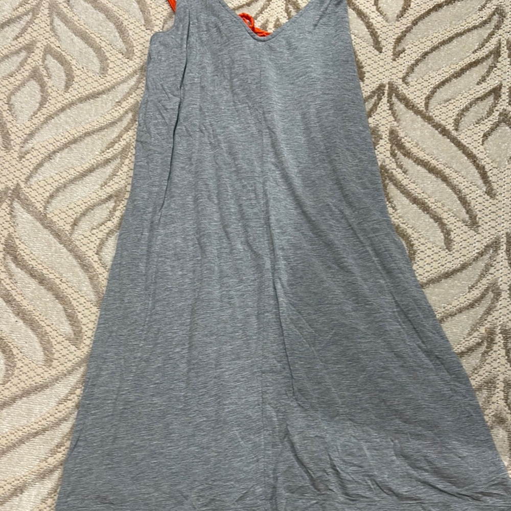Gray Sleeveless Dress with Orange Trim